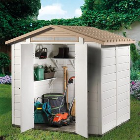 Casetta da giardino GAROFALO in pvc Tuscany Bianco/Avorio con porta doppio battente, superficie totale 3.98 m² e spessore parete 20 mm