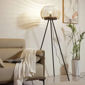Lindby Piantana Ediz, nero, legno, altezza 159 cm, E27