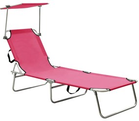 Lettino Prendisole Pieghevole Con Baldacchino Rosa İn Alluminio /