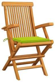 Sedie giardino con cuscini verde chiaro 4pz legno massello teak