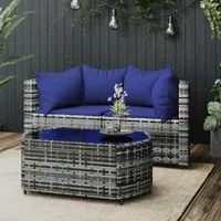 Set Divani da Giardino 3 pz con Cuscini in Polyrattan Grigio 319855