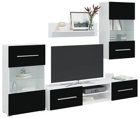 Unità Tv 5 Pz Con Illuminazione A Led Nero Opaco Truciolato /