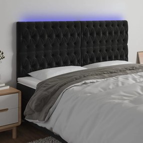 Testiera A Led Nera 180x7x118/128 Cm İn Velluto /