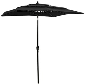 Ombrellone A Sbalzo 3 Livelli Palo Alluminio 2x2 M Nero /