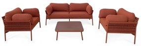 GALASSIA - salotto con struttura in alluminio bianco, rosso o antracite, rivestimento in corda in pvc