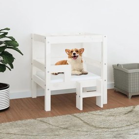 Cuccia Per Cani Bianco 55,5x53,5x60cm İn Legno Massello Di Pino /