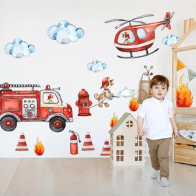 Adesivi murali - Vigili del fuoco, autopompa ed elicottero | Inspio