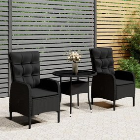 Set da Bistrot per Giardino 3 pz in Polyrattan Nero