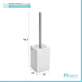 Portascopino WC Bianco In Ceramica Bianca Lucida E Manico Acciaio Inox Cuba