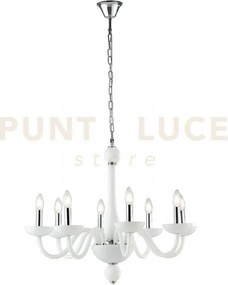 Lampadario alfiere bianco e cromo 8 luci attacco e14 74x178cm