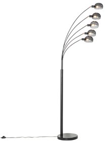 Lampada da terra di design nera con vetro fumé 5 luci - Sixties Marmo