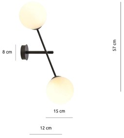 Applique 2 Luci Linear In Acciao Nero Con Bracci Regolabili E Vetro Opale