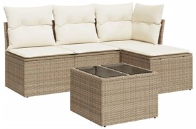 Set Divano da Giardino 5 pz con Cuscini Beige in Polyrattan