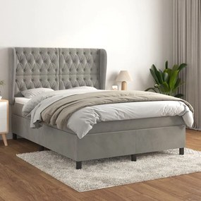Giroletto A Molle Con Materasso Grigio Chiaro 140x190cm Velluto /