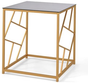 Costway Tavolino da salotto quadrato con piano in vetro temperato e struttura geometrica, Tavolino moderno Nero