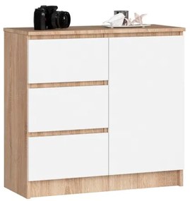 Cassettiera Credenza 80 Cm 3 Cassetti 1 Anta Artika Rovere E Bianco