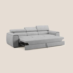 Zeno Divano con pouf estraibile poggiapiedi a 3 sedute in tessuto morbido impermeabile T02 grigio chiaro