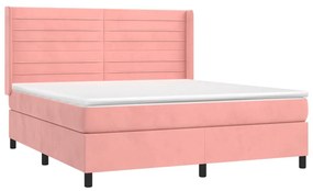 Letto a molle con materasso e led rosa 180x200 cm in velluto