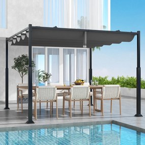 Costway Pergola da esterno 310x310cm con tettoia retrattile colonne metalliche extra-resistenti, Padiglione parasole Grigio