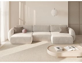 Divano angolare color crema allungabile/con contenitore (a U) con rivestimento in velluto Tonale – Cosmopolitan Design