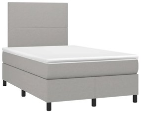 Letto a molle materasso e led grigio chiaro 120x200 cm tessuto