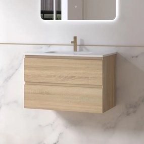 Kamalu - Mobile bagno 80 cm lavabo integrato legno chiaro | KAM-HR80