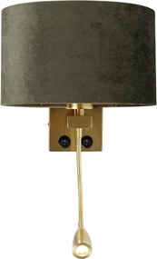 Lampada da parete in ottone con paralume in velluto ovale verde 25 cm - Brescia Combi