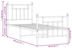 Giroletto con Testiera e Pediera Metallo Bianco 75x190 cm