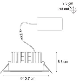 Faretto da incasso nero 9,5 cm con LED 1015 lm dimmerabile IP23 - Gaius