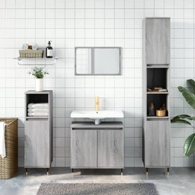 Set mobili da bagno 3 pz grigio sonoma in legno multistrato