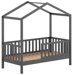 Letto da bambini a forma di casa color antracite in pino massiccio con rete inclusa 70x140 cm DALLAS – Vipack