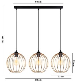 Lampadario a sospensione con filo MATT 3xE27/60W/230V nero/rame