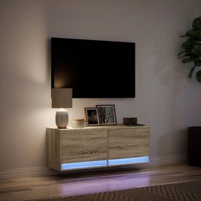 Mobile tv a parete con luci led rovere sonoma 100x31x35 cm