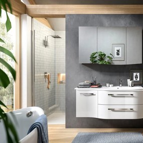 Mobile da bagno sospeso sotto lavabo Contea L 117 x H 55 x P 45 cm bianco laminato opaco, 2 cassetti 1 anta
