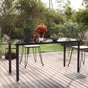 Tavolo Pranzo Giardino Nero 160x80x74 Acciaio e Vetro Temperato