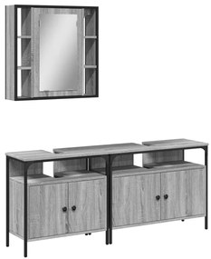 Set mobili da bagno 3 pz grigio sonoma in legno multistrato