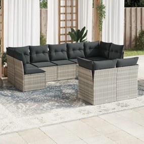 Set divano da giardino 9pz con cuscini grigio chiaro polyrattan