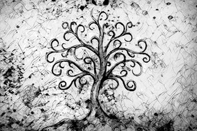 Stampa su tela – Simbolo dell'albero della vita in bianco e nero