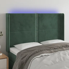 Testiera a led verde scuro 147x16x118/128 cm in velluto