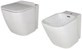 Coppia sanitari filo muro a pavimento bidet e vaso con sedile rallentato bianco lucido Porcelanosa Noken Essence C