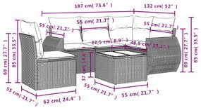 Set divano da giardino 6pz con cuscini grigio chiaro polyrattan