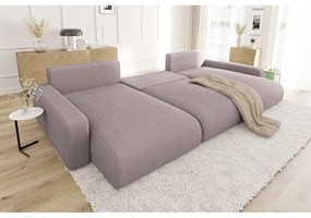 Divano angolare rosa chiaro allungabile/con contenitore (a U) con rivestimento in velluto a coste Sara – Ropez