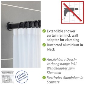 Asta da bagno telescopica nera, lunghezza 110-185 cm Luz - Wenko