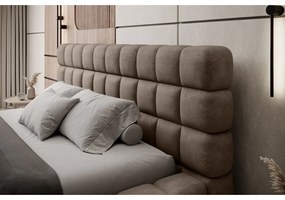 Letto matrimoniale imbottito marrone chiaro con contenitore e rete inclusi 160x200 cm Dizzle – ELTAP