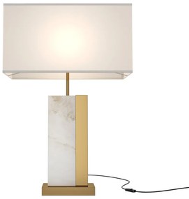 Lampada Da Tavolo Moderno Bianco Metallo Ottone Paralume Tessuto Luce E27 60W