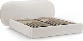 Letto matrimoniale imbottito color crema con contenitore con rete inclusa 200x200 cm Ovalo – Micadoni