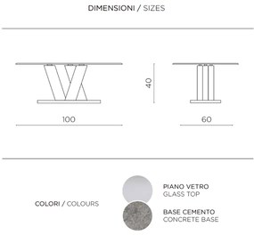 Tavolino da salotto in vetro con base legno cemento - YURI