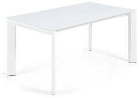 Kave Home - Tavolo allungabile Axis in vetro bianco e gambe in acciaio finitura bianca 160 (220) cm