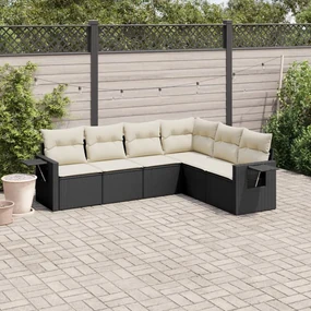 Set divano da giardino 6 pz con cuscini nero in polyrattan
