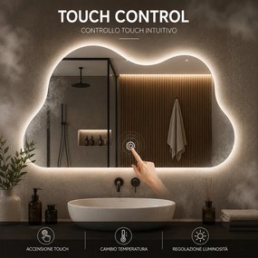 Specchio Nuvola 50x70 cm con LED 3 Colori Dimmerabile con Pulsante Touch...